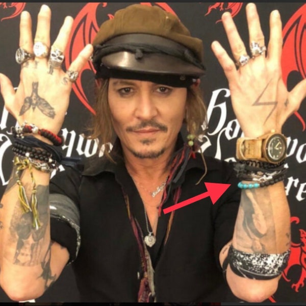 Johnny Depp bracelet turquoise and lava beads Johnny Depp gifts Johnny Depp rings Johnny Depp art