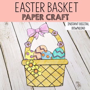 Easter Basket Paper Craft for kids Printable Craft Template / Easter cut & paste activity / digital download / Easter coloring for kids image 1