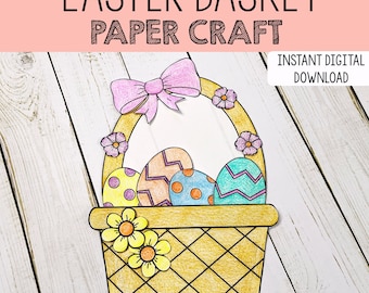 Easter Basket Paper Craft for kids (Printable Craft Template) / Easter cut & paste activity / digital download / Easter coloring for kids