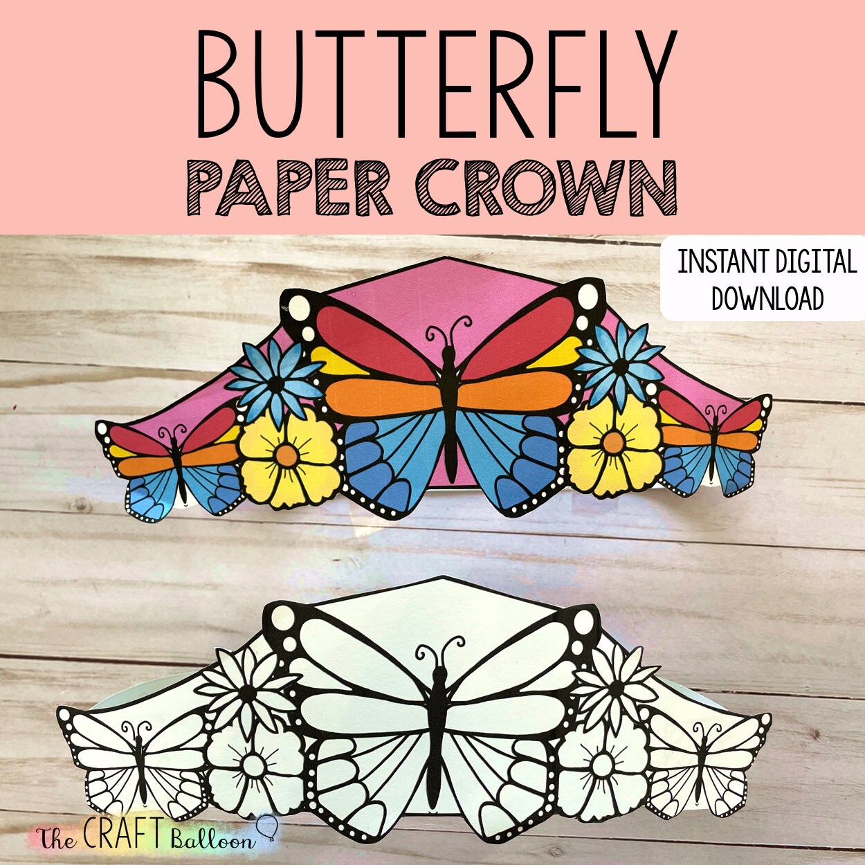Butterfly Paper Crown (printable Template) / Printable Butterfly Butterfly Paper Crown (printable Template) / Printable Butterfly
