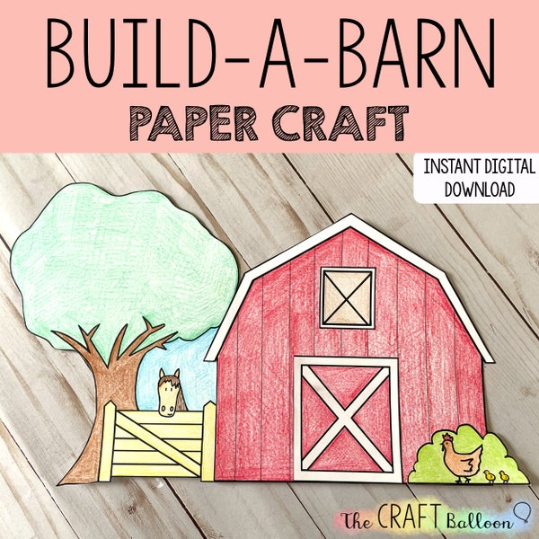 Build a Barnyard Craft (printable template) / printable kids craft digital download / farm craft for kids / colouring activity for kids