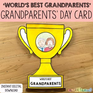 Tarjeta para el Día de los Abuelos, Tarjeta para colorear para niños, Trofeo de papel "Los mejores abuelos/abuelas/papás del mundo", Plantilla de tarjeta infantil (archivo PDF)