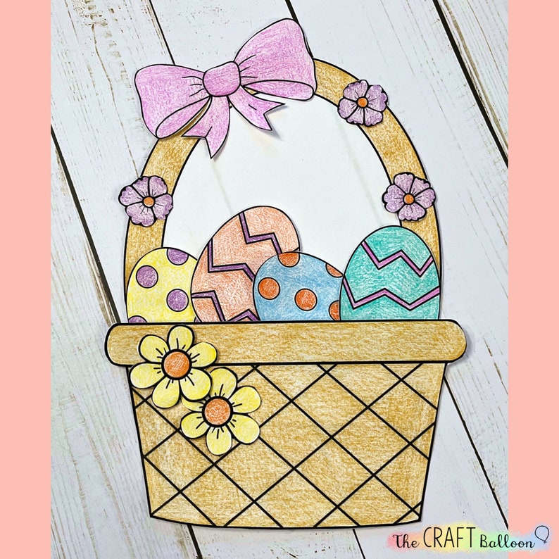 Easter Basket Paper Craft for kids Printable Craft Template / Easter cut & paste activity / digital download / Easter coloring for kids image 7