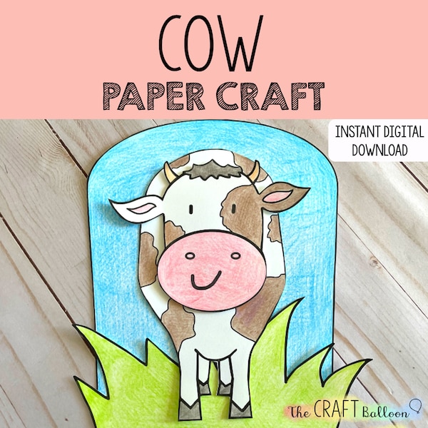 Cow Craft (plantilla de artesanía imprimible) / descarga digital de artesanía para niños imprimible / artesanía de granja para niños / plantilla pdf de artesanía de vaca