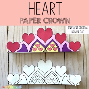 Heart Paper Crown (printable template) / paper child&#39;s headband digital download / crown colouring activity for kids