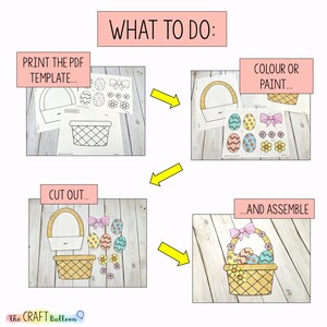 Easter Basket Paper Craft for kids Printable Craft Template / Easter cut & paste activity / digital download / Easter coloring for kids image 3