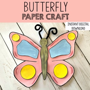 Butterfly Paper Craft (Printable Craft Template) Children&#39;s Spring Activities, Build a Butterfly Craft, Cut and Paste Insect Craft