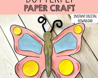 Butterfly Paper Craft (Printable Craft Template) Children's Spring Activities, Build a Butterfly, Cut and Paste Insect Craft