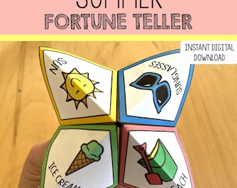 Summer Cootie Catcher (pdf digital download), Paper Fortune Teller Printable Template, Summer Party Game for Kids, Summer Games