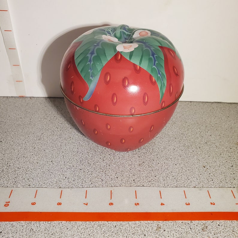 Vintage tin container, apple realistic large teacher fruit image 1