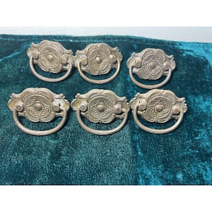 6 pc set vintage brass drawer pulls single hole dome decor floral witchy core