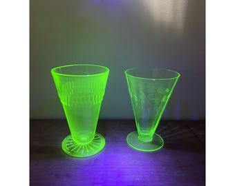 As Is-2 Pc. Set Uranium Glass Sherbet Cups Mcm Glow Decor