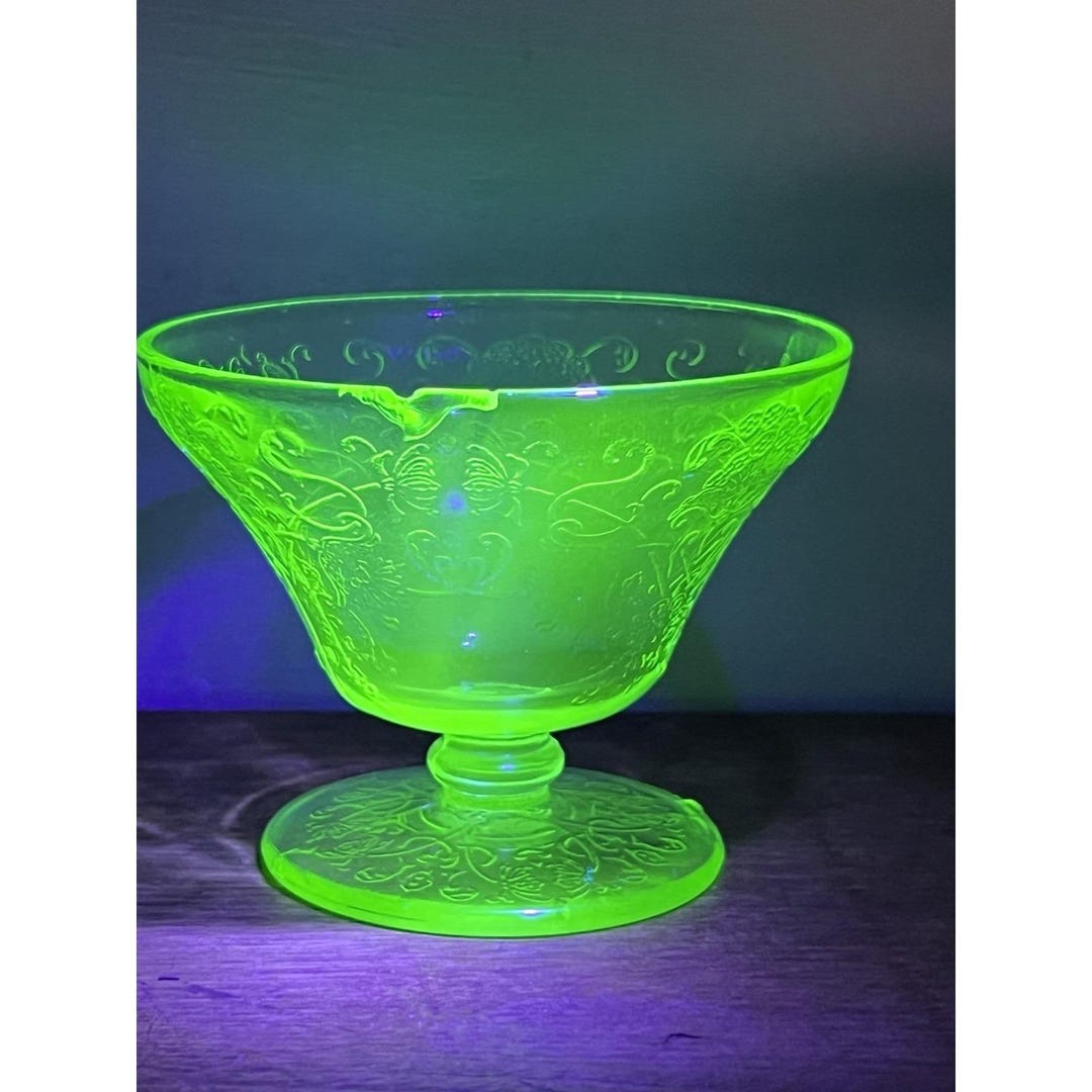 As Is-chipped Rim-uranium Glass Cup Hazel Atlas Sherbet Etched Paisley ...