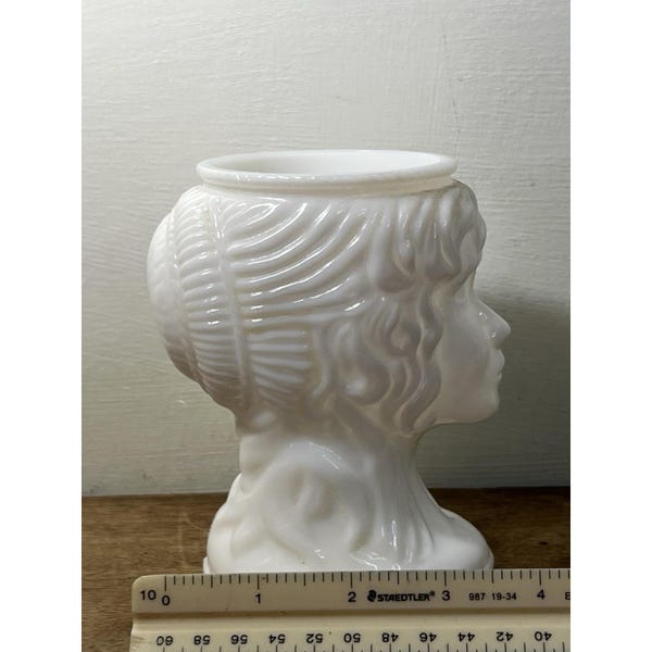 Vintage Milk Glass Planter Mcm Victorian Woman Head Vase Cottage Core Decor Whit
