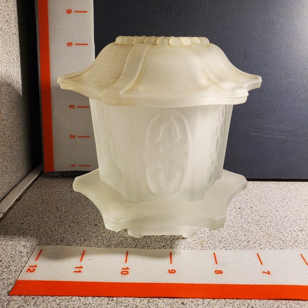 Vintage frosted glass fairy lamp, Asian pagoda theme