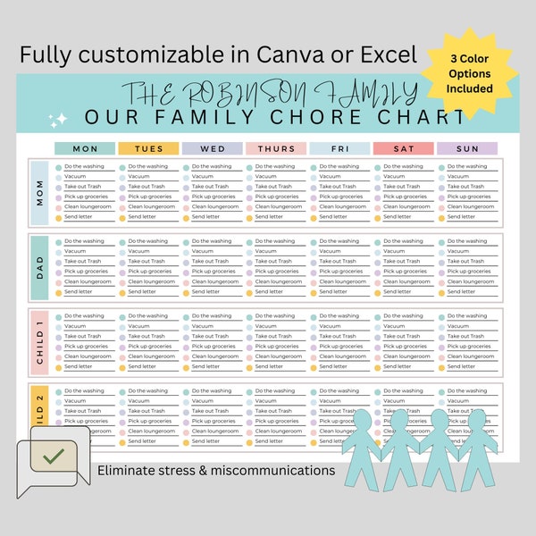 Editable Family Chore Chart | Roommate Chore List | Cleaning Checklist | Household Chore List | Weekly House Chores | Daily Cleaning List