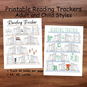 Reading Tracker Printable | Adult Reading Planner | Bookshelf Reading Log A4 A5 Letter | Child Book Tracker | Reading Challenge 60 Books