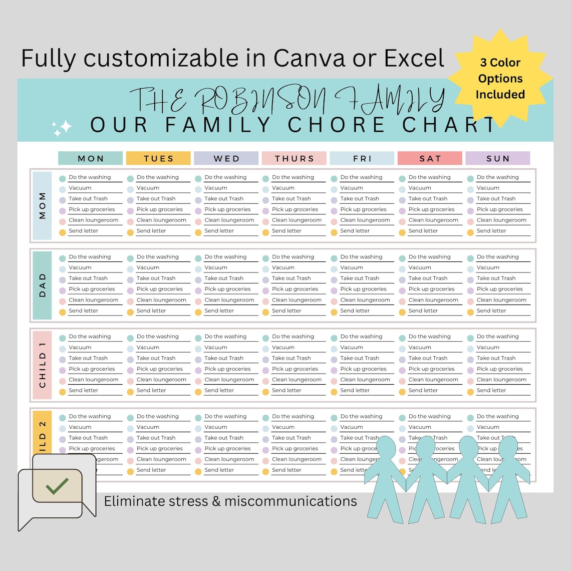 Editable Family Chore Chart Roommate Chore List Cleaning Checklist