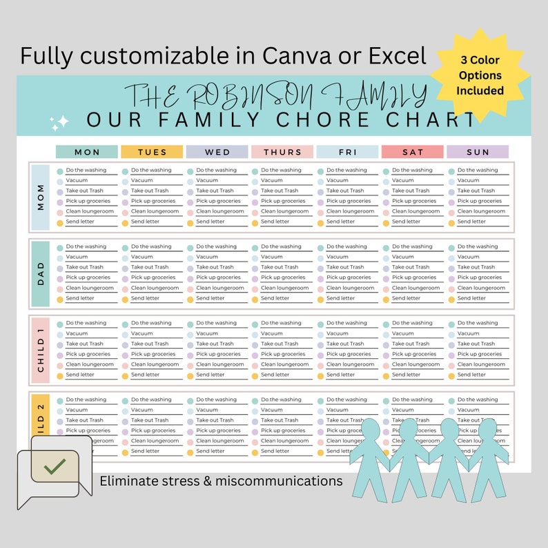 Editable Family Chore Chart Roommate Chore List Cleaning Checklist