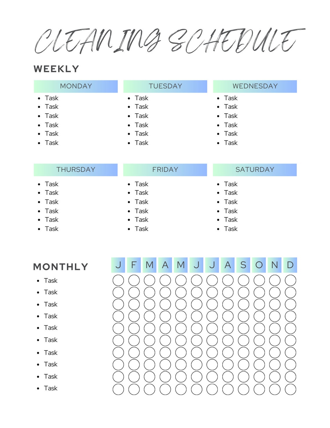 Editable Cleaning Schedule | Cleaning Checklist | House Chore List ...