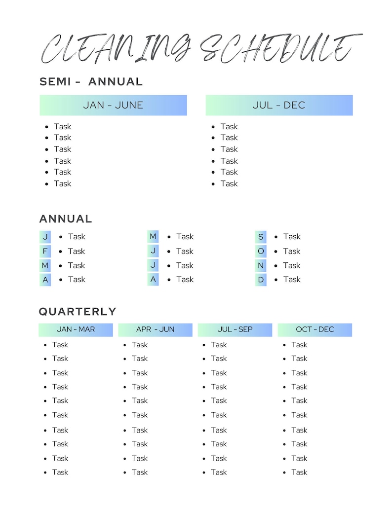 Editable Cleaning Schedule | Cleaning Checklist | House Chore List ...