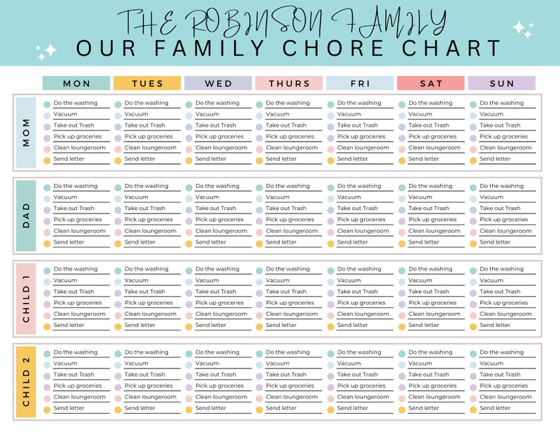 Editable Family Chore Chart | Roommate Chore List | Cleaning Checklist ...