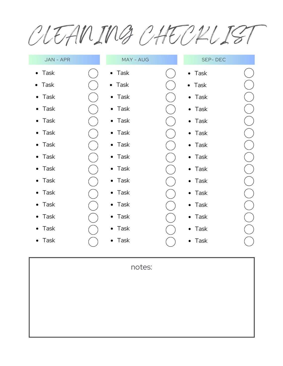 Editable Cleaning Schedule | Cleaning Checklist | House Chore List ...