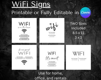 Editable Wifi Sign Template | Printable Wifi Sign | AirBnB Wifi Sign | Guest Wifi | Wifi Password | Office Wifi Network  | Customizable Wifi