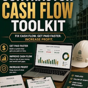 Contractor Cash Flow Toolkit | Fix Cash Flow, Get Paid Faster & Increase Profit | Invoice Templates, Follow-Up Scripts and Spreadsheet