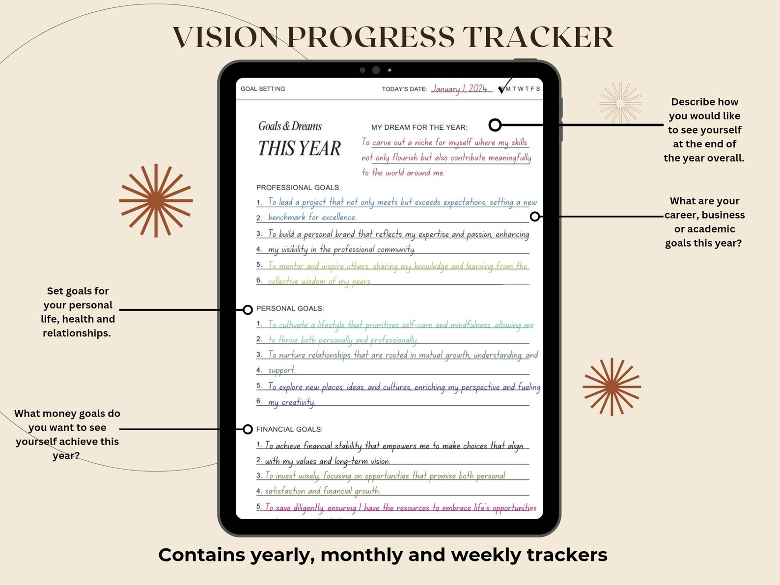Vision Progress Tracker Digital Download: Goal Setting & Progress ...