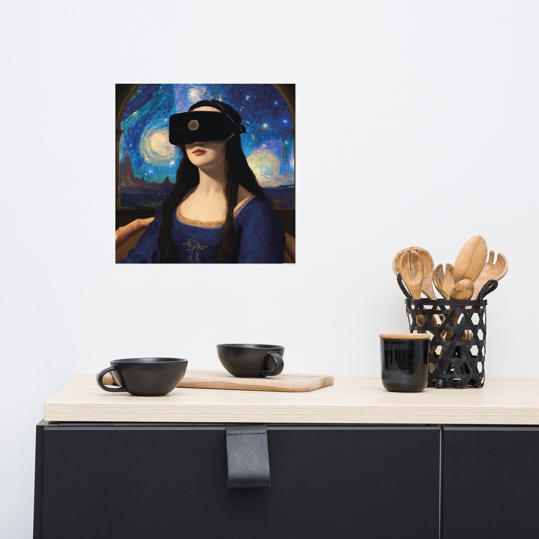 Modern Mona Lisa in Starry Night Photo Paper Poster Print // Unique ...