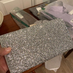Shimmery Rhinestone Embellished Textured Flap Clutch Evening Bag - Gold