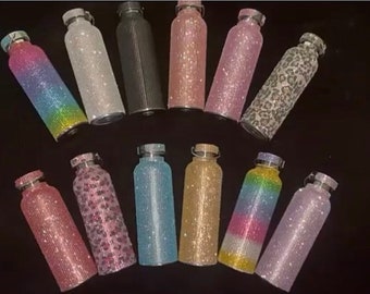 Rhinestone Stainless Steel Thermal Insulated Water Bottle & Chain MORE COLORS AVAILABLE
