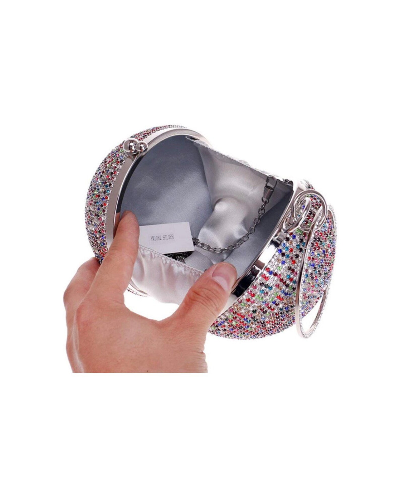 Rhinestone Ball Chain Handle Bag