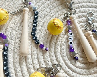 Softball keychains, Personalized Keychains, Youth Sports Accessories, Handmade Keychains, Name Tag Keychains, Softball Bag Keychain