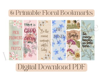 Paquete de marcadores de citas inspiradoras florales / Marcadores imprimibles Conjunto de descarga digital de 6