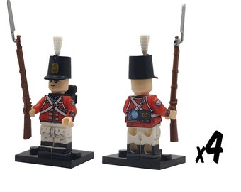 British Fusiliers Custom Minifigurine from the Napoleonic Wars: Set of 4x Infantry Figures with Muskets