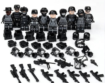 10x Custom SWAT and Counter Terrorism Army Military Set - Minifigures with Black Gear, Weapons, and Tactical Equipment