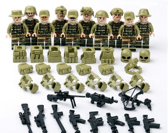 10x Custom Green Camo Military Set - Army Infantry, Special Forces, Marines Minifigures with Weapons and Tactical Gear