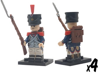 French Fusiliers Custom Minifigurine from the Napoleonic Wars: Set of 4x Infantry Figures with Muskets