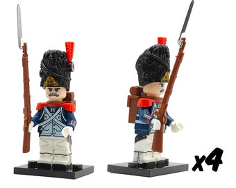 French Old Guard Grenadier Soldier Minifigure from the Napoleonic Wars: Set of 4x Infantry Figures with Muskets