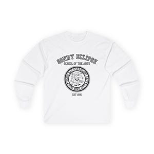 May include: White long-sleeve shirt featuring the text "SONNY ECLIPSE SCHOOL OF THE ARTS" above a circular graphic. The graphic includes the text "COSMIC RAY'S STARLIGHT CAFE NEW YORK CITY" and "EST 1995".