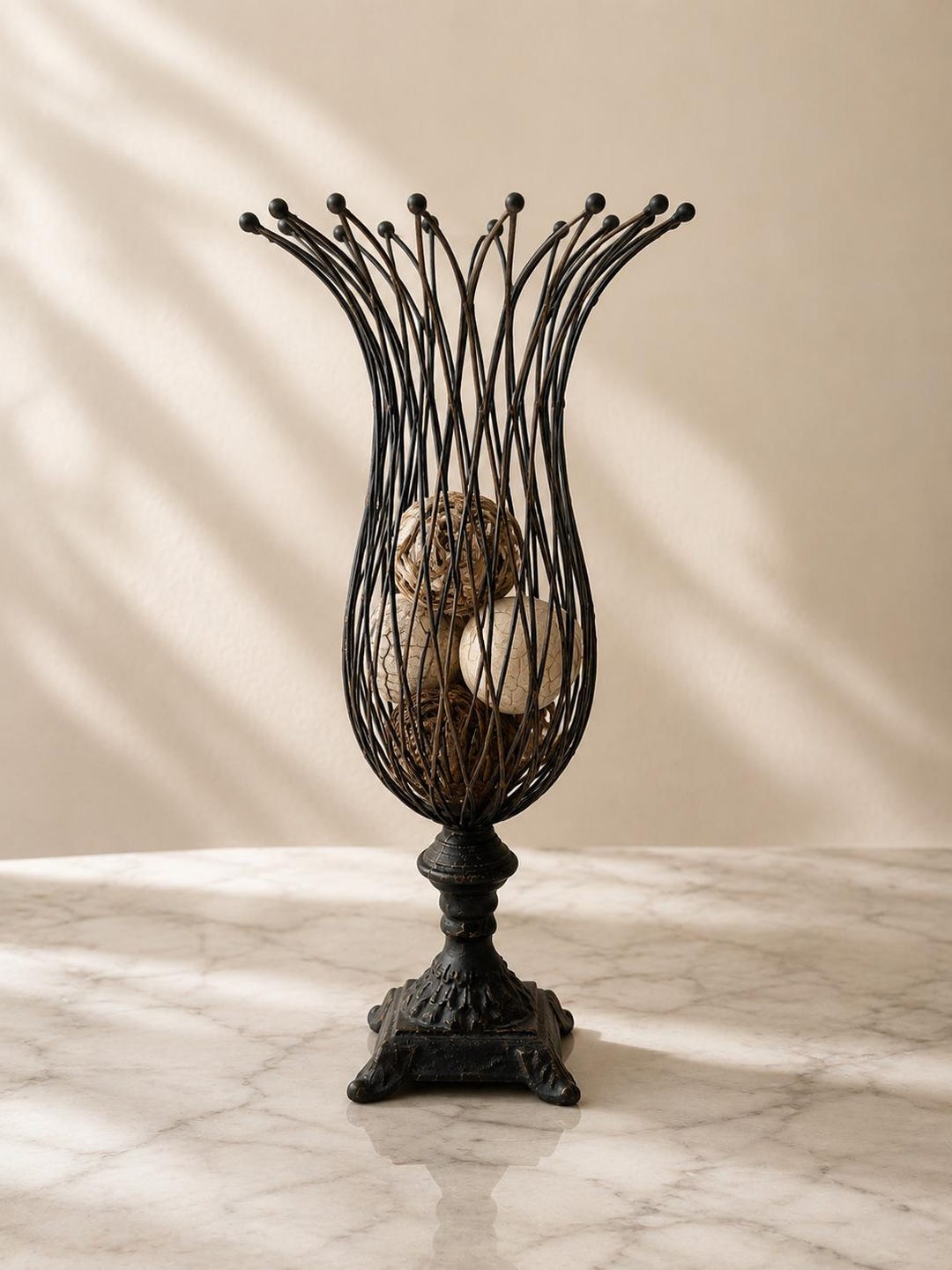 Large Wrought Iron Urn Decor, Decorative Metal Pedestal Vase, Tuscan ...