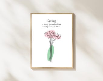 Lentecitaat tulp lijntekeningen 8,5 x 10, digitale print, muurkunstprint, digitale downloads, afdrukbare kunst