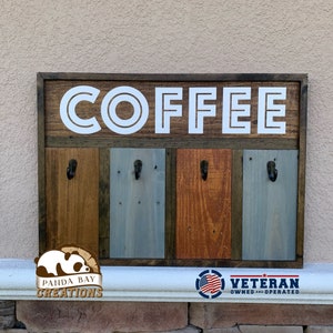 Rustic farmhouse mug rack, Coffee mug holder, Farmhouse kitchen decor organizer, Father&#39;s Day Gift, Gift for Mom