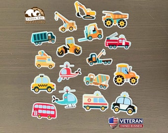 Cars and Trucks Sticker Set, Construction Decals, Water bottle sticker, Young Boy Reward Stickers, Construction Birthday Party Favor