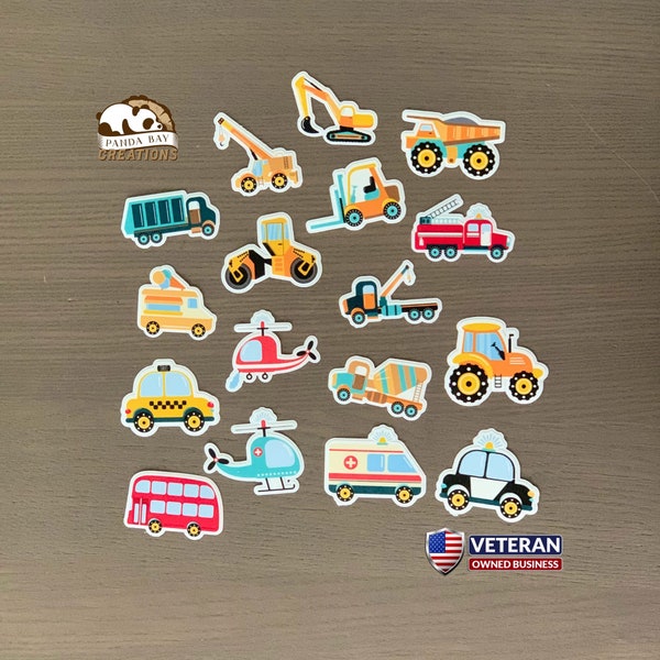 Cars and Trucks Sticker Set, Construction Decals, Water bottle sticker, Young Boy Reward Stickers, Construction Birthday Party Favor
