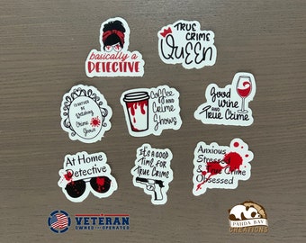 True Crime Sticker Set / Laptop Decals / Hydroflask / Waterproof / Water bottle / True Crime Junkie / At Home Detective / Crime Shows