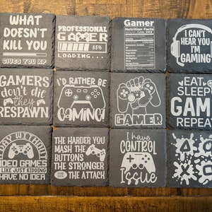 Video Game Slate Coasters, Gaming Decor Gift, Beermat, Funny Coasters, Gift for Him, Barware gift for dad