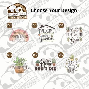 May include: Six different designs for a set of six printable plant-themed stickers. The designs feature a variety of plants, including cacti, succulents, and wildflowers. The text on the stickers includes phrases like "Welcome to my garden", "You belong among the wildflowers", and "Plants make me happy".